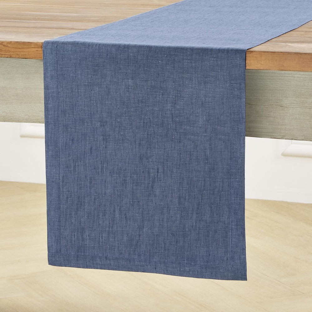 Solino Home Linen Table Runner 120 Inches Long – Athena, 100% Pure Linen Blue…