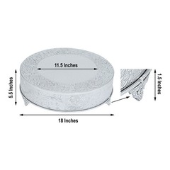 SILVER 18″ wide Round Floral Embossed Cake Stand Cupcake Display Wedding Party