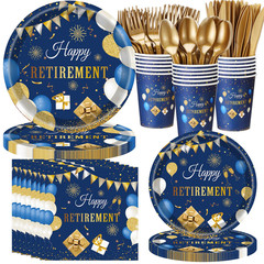 Sunnychicc 400 Pcs Happy Retirement Party Supplies Blue Gold Retirement