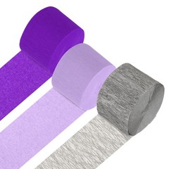 3Roll 1.8″x72FT Crepe Paper Streamers Decorations Bright Purple/Purple/Silver