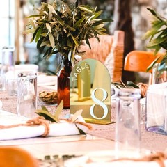 Gold Mirror Arch Wedding Table Numbers 1-10 with Stand, 10 Pack 5×7 Inch Mirr…