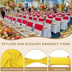 50 Pcs Spandex Chair Sashes Bows with Slider Buckle, Lemon Yellow