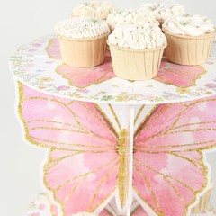 2 White Pink Glitter Butterfly Cake Stands Wedding Party Events Home Decorations