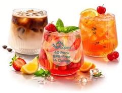 40 Pack Disposable Plastic Wine Glasses4 oz – Ribbed Stemless | 1 Clear