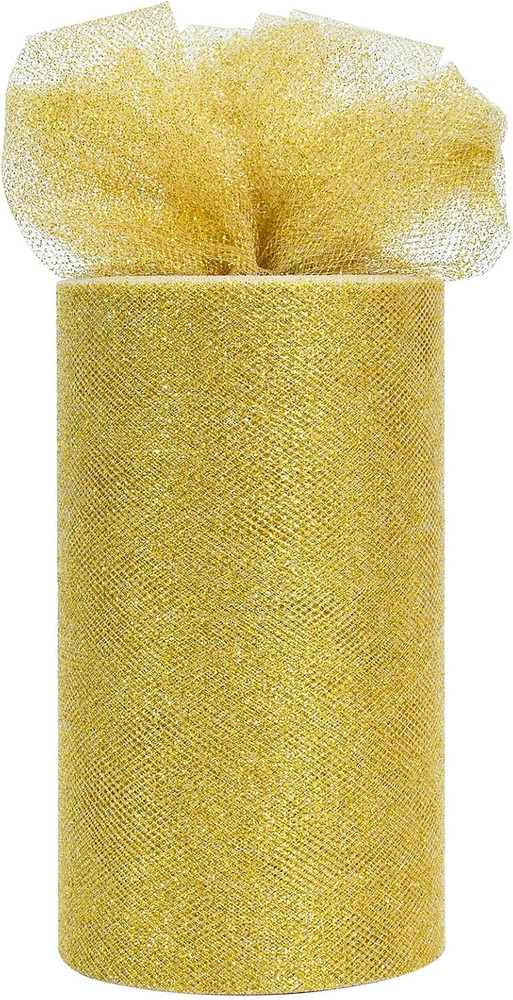 Gold Glitter Tulle Roll 6 Inch X 50 Yard Tulle Ribbon for Tutu Skirt, Wedding Ch