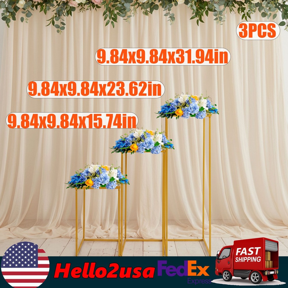 Gold Wedding Flower Stand Plating Floral Decor Vase Floor Column Stand Sets of 3