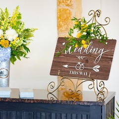 Lesnala 3Pcs Double Sided Wedding this Way Sign 14.2 x 8.5 inches, Brown-3PCS