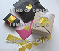 50 Gold Wedding Envelope Seals Sticker Embossed Heart Shape Seal
