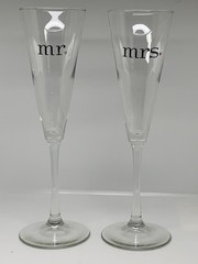 Mr and Mrs Red Heart Toasting Champagne Flutes Minimalist 4 oz. 9.75 inch