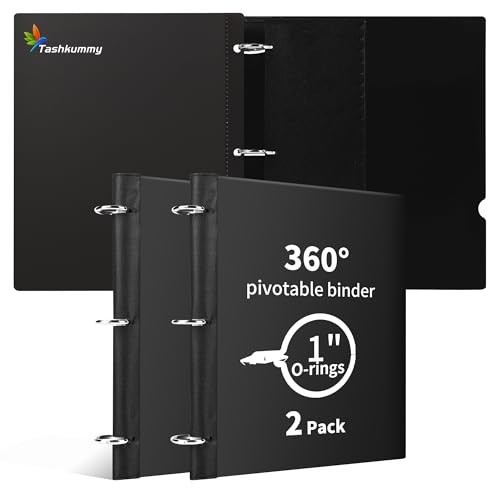 360° Pivotable 3 Ring Binder, 1 inch Black 2 PCS Non-Customizable Cover