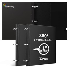 360° Pivotable 3 Ring Binder, 1 inch Black 2 PCS Non-Customizable Cover