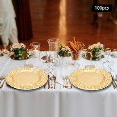 100PCS Gold Charger Plates 13 in Round Plastic Gold Chargers for Dinner Plates