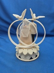 Bride & Groom 1950’s Wedding Cake Topper Lace Fabric Tulle Doves Rings