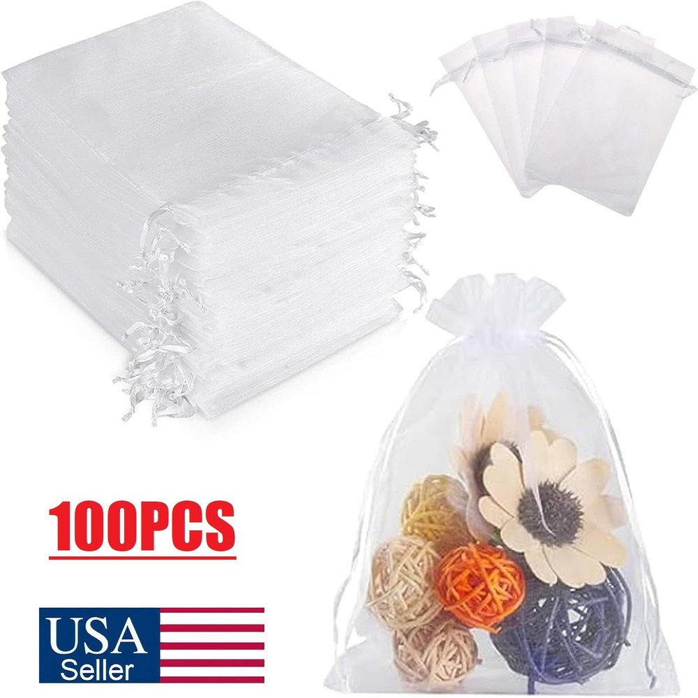 100Pcs Organza Gift Candy Sheer Bags Wedding Party Favor Decoration Pouches USA
