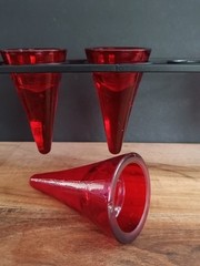 Red Glass Votive Candle Holder Set of 5 w Black Metal Stand Centerpiece