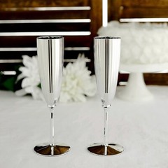 5 oz Silver Premium Metallic Plastic Champagne Flutes Disposable Flutes Wedding