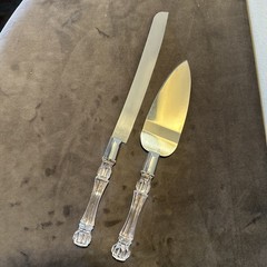 Vintage Cake Knife and Server Set, Stainless Blades with Resin Crystal Handles