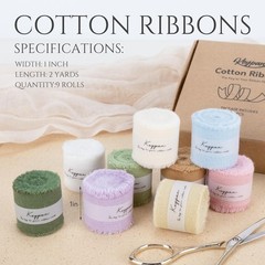 Keypan Cotton Ribbon Mixed Color Set with Frayed Fringe 9 Rolls
