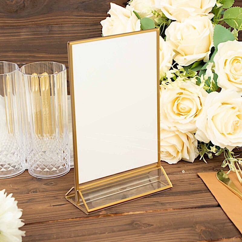 GOLD CLEAR 6 Acrylic 5″x9″ Freestanding Double Sided Table SIGN HOLDERS Party