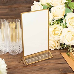 GOLD CLEAR 6 Acrylic 5″x9″ Freestanding Double Sided Table SIGN HOLDERS Party
