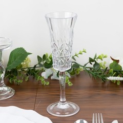 6 CLEAR Shatterproof 6 oz Plastic Champagne Flutes with Embossed Leaf Pattern