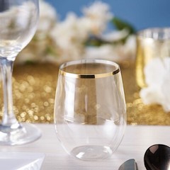 14 oz Clear with Gold Rim Stemless Plastic Wine Glasses Disposable Home supplies