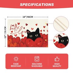 Artoid Mode Hello Love Heart Cat Valentine 12″ x 18″, Rectangular 4 Pcs, Red
