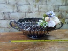 Silver Plate Centerpiece Bowl 18″ Pounded with Iron Cutout Rim, Made in India