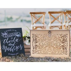 Hooqict DIY Wedding Card Box with Lock Large Rustic Wood Wedding Gift Money B…