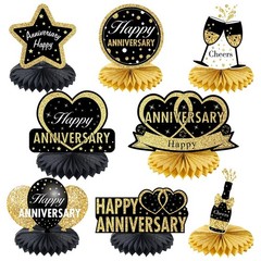 Happy Wedding Anniversary Decorations Table Honeycomb 8, Black, Gold