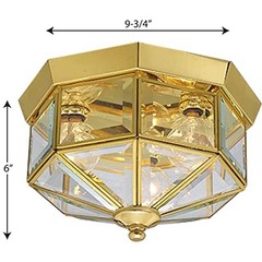 Three-Light Beveled Glass 9-3/4″ Close-to-Ceiling Brass