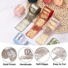 4pcs Chiffon Ribbon, 1″x5 Yard Silk Ribbon, Brown Glitter Fabric Ribbon