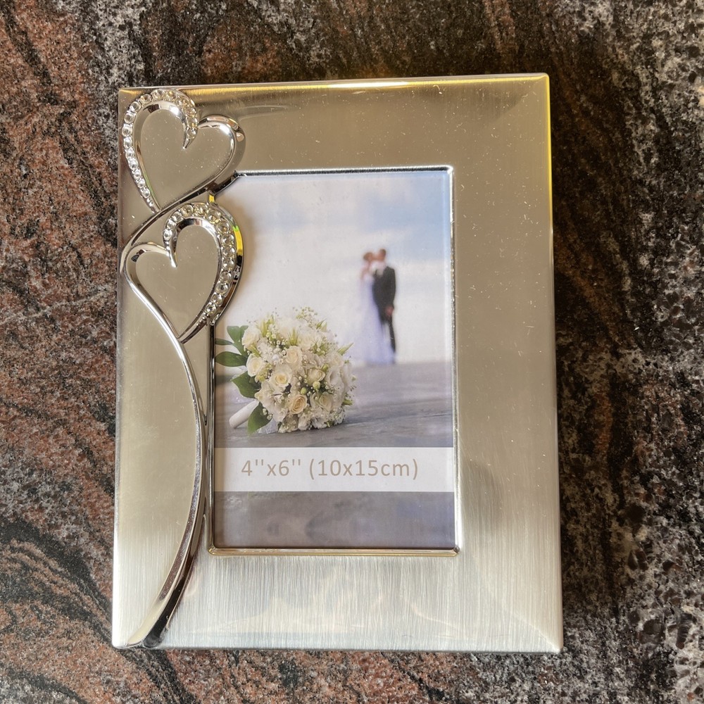 Picture Frame 4×6 with Hearts – Thoughtful Gift Idea for Weddings, 4X6 Silver
