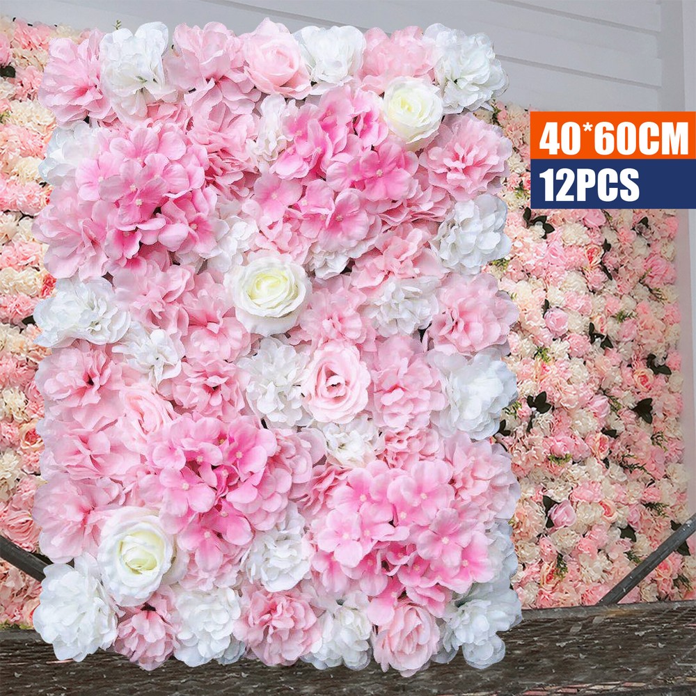 12PCS Artificial Flower Wall Panels 16″x 24″ Silk Flower Backdrop Party Decor