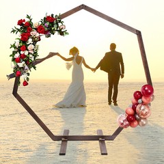 Wood Wedding Arch Polygonal Ceremony Arch Backdrop Flower Stand 7/7.2/7.6/8.2FT