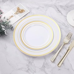 Plastic Plate, Disposable Party Plates with 50 Dinner Plates and 100PCS Gold