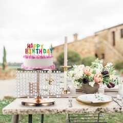 Metal Cake Stand with Crystal Pendants for Wedding Birthday Gold 12 x 15Inch