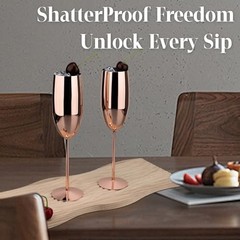 Champagne Glasses Stainless Steel Set of 2, 8.5oz Champagne Flutes 2 count Rose
