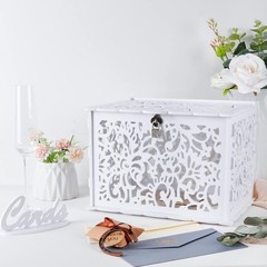 White Wedding Card Box with Lock, PVC Gift Card Box for Wedding Decorations f…