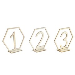 10pcs Wooden Table Numbers 1-10 Hexagon Shape Holder Base Wedding Reception