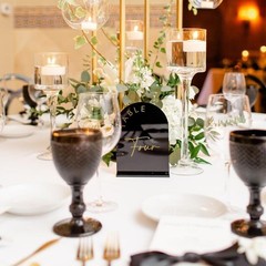 10 PCS 5×7 Inch Black Arch Wedding Table Numbers 1-10 with Stands Gold Font