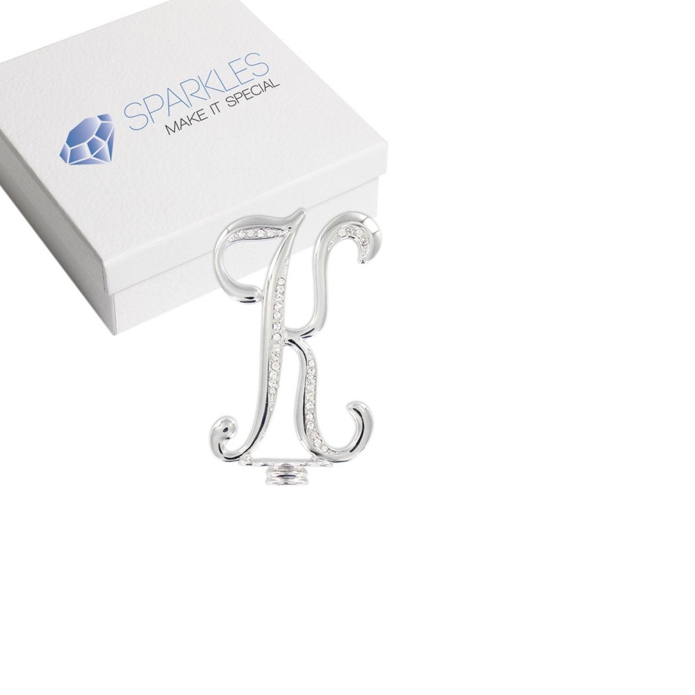 Rhinestone K Cake Topper Monogram Birthday Wedding Diamond Silver Crystal 4″