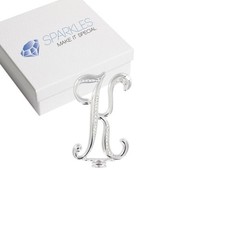 Rhinestone K Cake Topper Monogram Birthday Wedding Diamond Silver Crystal 4″