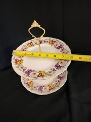 Crown Staffordshire Tiered Dessert Cake Stand Cup Saucer Plate Set Purple