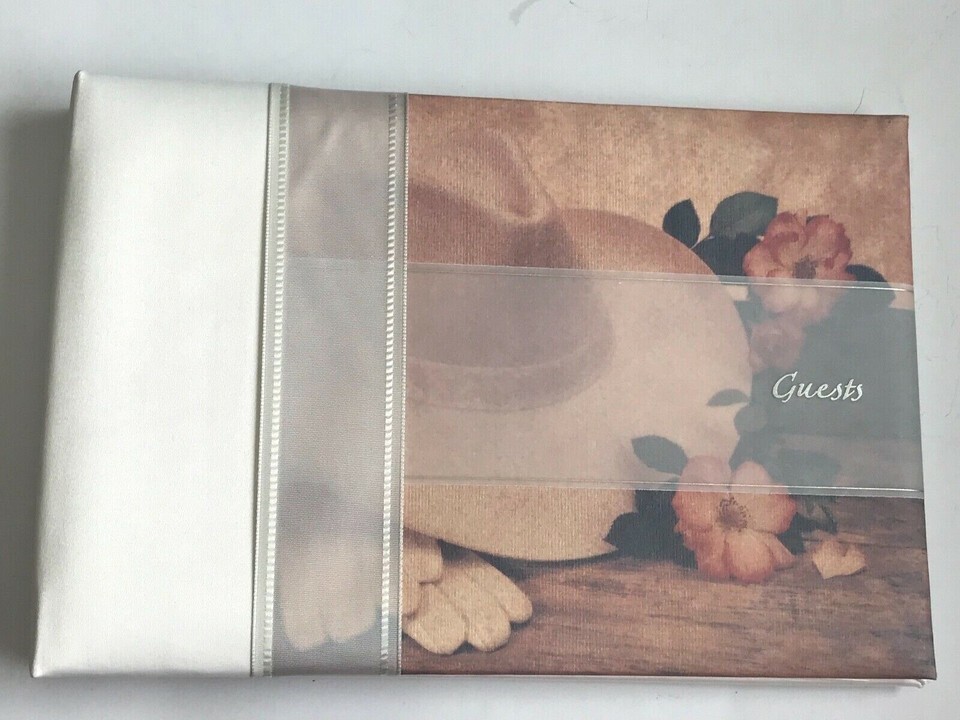 Western Wedding Guest Book, Pastel and Ivory Cowboy Hat and Roses