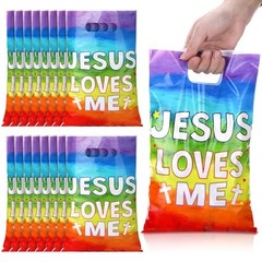 Pieces Gift Bags Bulk Religious VBS Plastic Treat Bags with 50 Jesus Loves Me