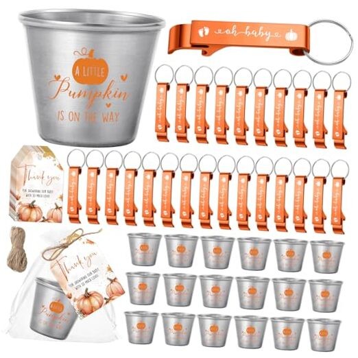 Vesici Sets 50 Sets Baby Shower Favors 1.5 oz Stainless Steel Shot 25 Orange