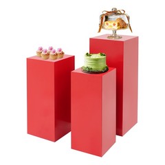 3-Piece Red Iron Cuboid Display Pedestal Stands Freestanding