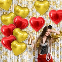 Heart Balloons,12Pcs Red Heart Shaped Foil Balloons,18Inch Gold Helium Red Gold