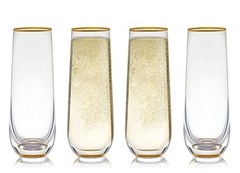 Stemless Champagne Flute Glass Set Of 4 With Gold Rim And Base – Mimosa Glass
